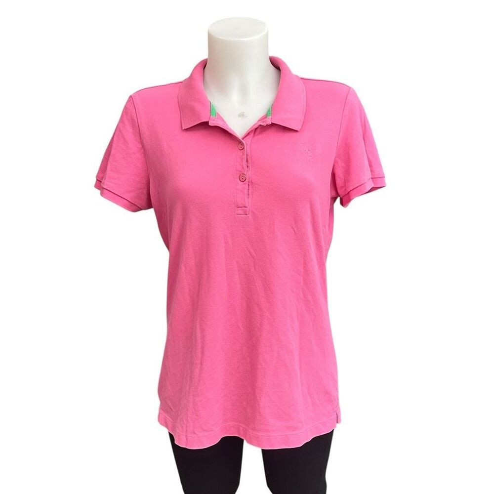Lilly Pulitzer Pink Chic Fit Pima Cotton Logo Polo Shirt‎ Women’s sz Large
